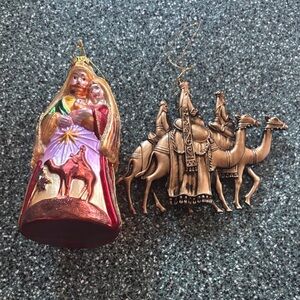 Holy Family Blown Glass and Three Wise Men Christmas Tree Ornaments